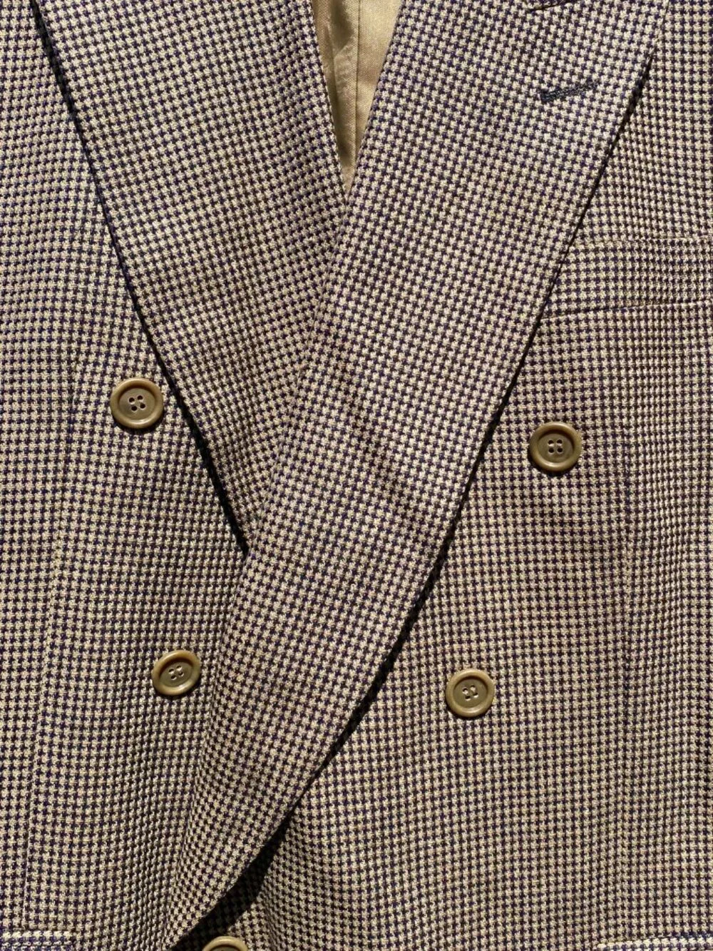 Vintage Pierre Balmain Double Breasted Blazer Houndstooth Brown Black Peak Lapel
